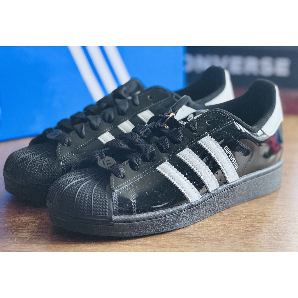 Men’s Size 11 adidas Superstar II Patent Leather Black White JR7313 NIB